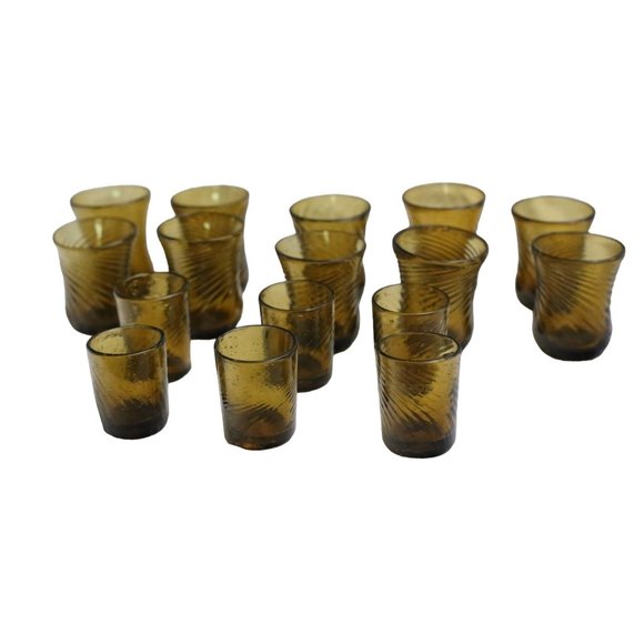 Amber Handblown Shot Glasses Mid-Century Vintage Set of 16 - 6 Small, 10 Medium - Picture 1 of 7